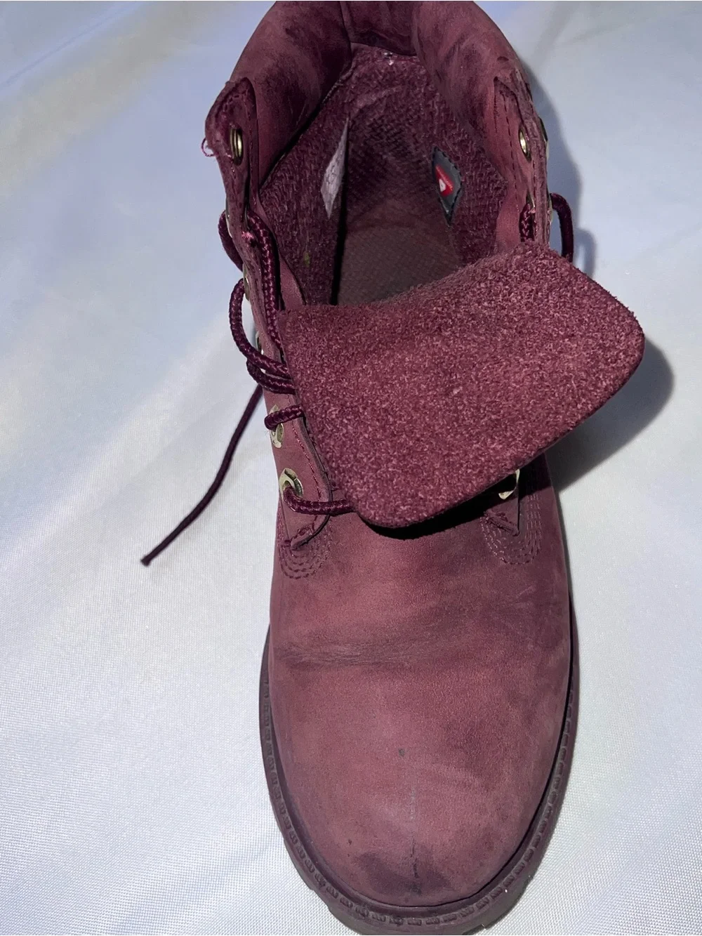 Timberland 6-Inch Premium Boots Burgundy Gold Logo Kids Size 4 - Picture 10 of 14